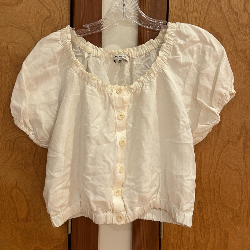 Madewell Puff Sleeve Cropped Linen Top